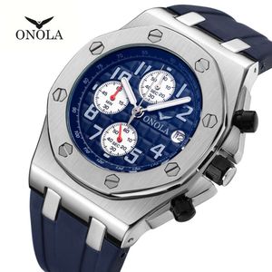 Onola 2024 Brand Classic Fashion Sports heren horloge siliconen tape waterdicht multifunctioneel kwarts horloge herenhorloge