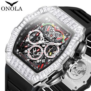 Onola 2024 Modieuze volledige diamant nieuwe sport multi -functionele mechanische herenhorloge -tape waterdicht horloge