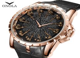 Onola Brand Unique Quartz Desinger Watch Man 2019 Rose Leather Wallwatch Fashion Cusual Waterproof Vine Knight Relogio Masculino2094849