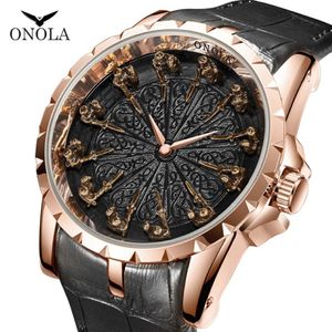 ONOLA merk unieke quartz desinger horloge man 2019 rose goud lederen polshorloge mode cuual waterdicht Vintage ridder Relogio Ma2861