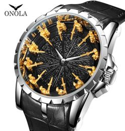 ONOLA Fashion Luxury Watch Man 2019 Nouvelle marque classique Rose Gold Quartz Wristwatch Le cuir imperméable Style Cool Color Man Watch2013821568