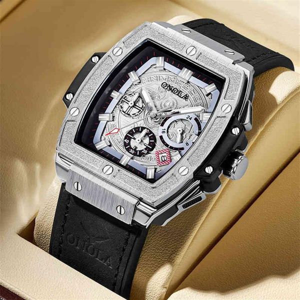 ONOLA tonneau cuadrado grande cuarzo lumious cronógrafo muñeca moda casual estilo lujo hombre reloj relogio masculino2264