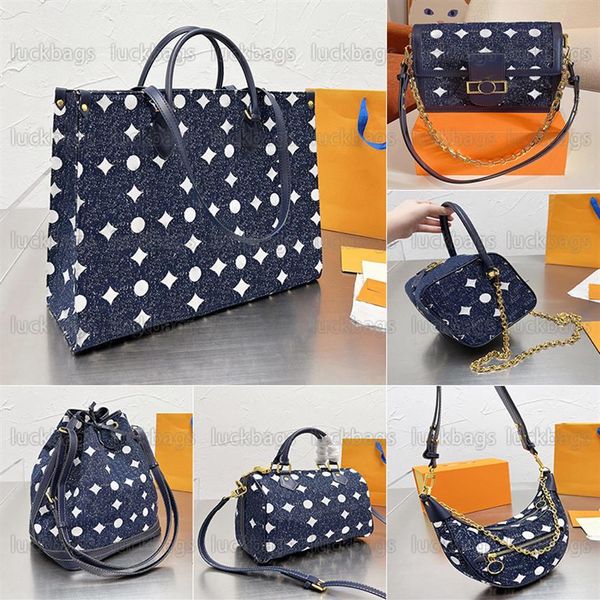 ONTHEGO bolso de compras de mezclilla M59609 Diseñador Mujer baúl impreso POCHETTE cuero de vaca NeoNoe cubo Bolso Monedero Totes crossbod277l