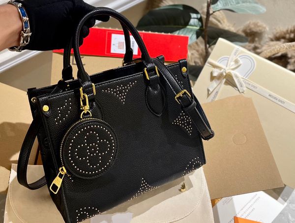Onthego Designer Bag Tote Bag Casual rebite Bolsa de couro genuíno de alta qualidade Ombro Travel Shopper Bag Designer Tote Bags para mulheres Totes Bolsa de luxo