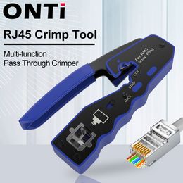 ONTi RJ45 Crimper Tool Pass Through Crimp voor Krimpen Cat8/7/6/5 Cat5e Connector met Vervanging Blade Ethernet Kabel Stripper