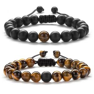 Onyx kralen armband voor mannen en vrouwen, tijgeroog complement, rekbaar, ideaal geschenk voor vrienden, charme, 2pcs.