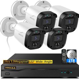 OOSSXX Full HD 5MP bekabeld beveiligingscamerasysteem voor videobewaking buitenshuis - CCTV-camerabeveiligingssysteem Videoapparatuur voor buitenbewaking