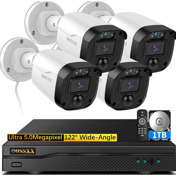 Système de caméra de sécurité filaire OOSSXX Full HD 5MP pour la surveillance vidéo extérieure à domicile - Système de sécurité de caméra CCTV Équipement vidéo de surveillance extérieur