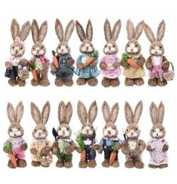 Ootdty 14 styles paille artificielle mignon lapin debout avec une carotte de jardin à la maison décoration de Pâques de la fête de Pâques 2108118114443