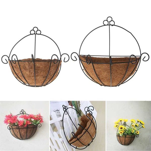 OOTDTY Maceta clásica Hierro Coco DIY Jardín Colgando Jardineras Cestas de pared Maceta Medio redondo 25 cm 30 cm 210615