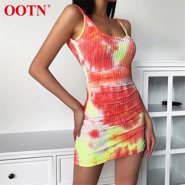 OOTN High Street Bodycon Dress Summer Chic Strap Drapeado Moda Casual Vestidos de mujer Slender Paneled Tie Dye Mini Dress Slim 220511