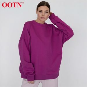 OOTN Violet Col Rond Coton Lâche Pull Femme Vêtements À Manches Longues Simple Sweat-Shirt D'hiver Femmes Mode Casual Sporty 211104