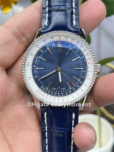 OP Factory Relojes para hombres Temporizador de aviación 41 mm Mecánico automático Movimiento 2824 Zafiro Resplandor nocturno Profundo Impermeable Esfera azul Relojes de pulsera de lujo Fotos reales tomadas