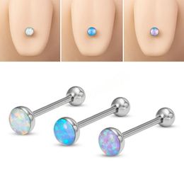 Piercing para lengua azul ópalo, barra de acero inoxidable, tornillo para lengua, anillo para pezón, retenedor para hombres y mujeres, joyería Sexy para el cuerpo