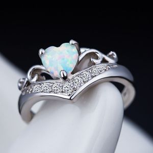 Opal Diamond Heart Ring femmes mariage bagues de fiançailles mode bijoux cadeau 080354