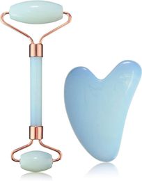 Opal Facial Roller en Gua Sha Tools Set 100% natuurlijke echte Jade Guasha Board Antirimpel Gezicht Ooglichaam Kristal Massager Schoonheid Gezondheid Huidverzorging Gereedschap