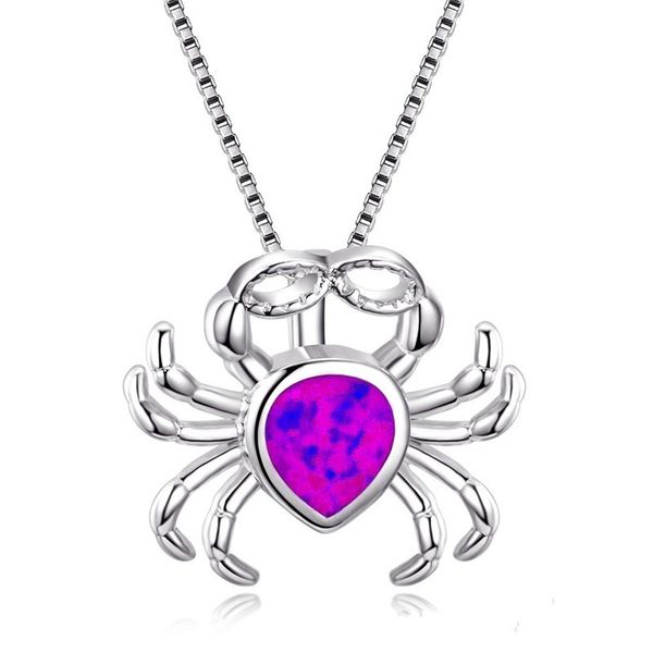 Collier d'opale pour la forme de goutte d'eau Blue Fire Animal Jewelry Imitation 925 Sterling Silver Necklace Rempli de crabe mignon pendentif collier