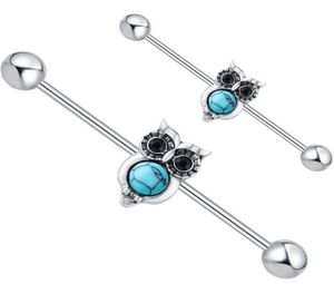 Opaal Steen Uil Staal Industriële Piercing Barbell Oorbel Sexy Vrouwen Lichaam Sieraden Helix Oor Bar Tragus Pircing 20pcs9006030