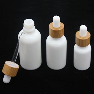 Opaal witte glazen fles 15 ml 30 ml 50 ml met bamboe druppelaar 1 OZ houten etherische olieflessen porselein Dsosb