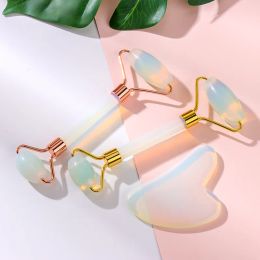 Opalite Quartz Crystal Rouleau pour le visage et Gua Sha Set - Beauty Cosmetic Facial Skin Roller Opal Jade Guasha Care Massager Tool
