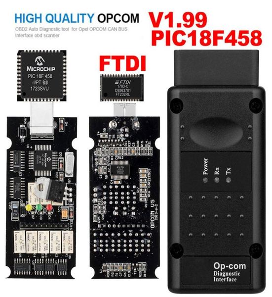 Opel OPCOM V199 avec PIC18F458 FTDI Opcom OBD2 Outil de diagnostic automatique OBD OP COM CAN BUS Kit d'interface Logiciel USB Update2300112