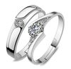 Ouverture en argent ajusté diamant cubique zircone solitaire anneaux couples de fiançailles mariage pour femmes hommes bijoux de mode et sable
