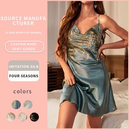 Open terug sexy camisole jurk voor dameskleding simulatie zijden nachthemd voor dames casual thuiskleding ijs zijden pyjama's