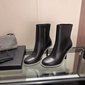 Dernières bottes zippées à perles ouvertes pour femmes avec bouts ronds, cuir souple, semelle en cuir véritable antidérapante, chaussures d'usine luxueuses et de haute qualité 35-42