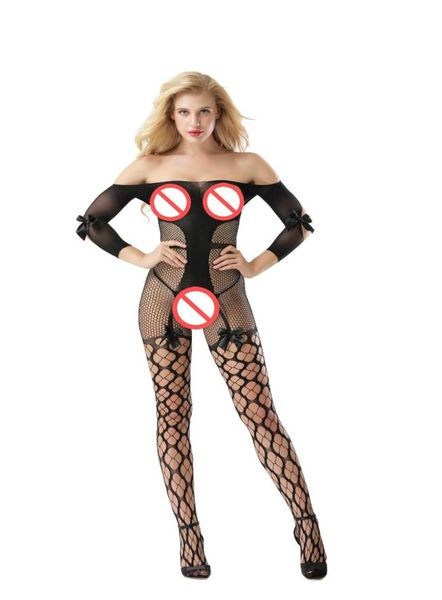 Busto abierto Lencería sexy Bodystocking sexy Disfraces sexy Peluches con lazo Ropa interior erótica Lenceria Body Sujetador con entrepierna abierta Porno R2137310