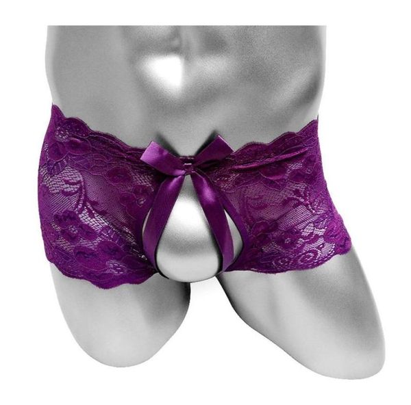 Ouverte entrejambe en dentelle florale Sissy Panties Sexy Mens Shorts pour hommes Voir à travers les sous-vêtements de la mode mignonnes Bikini masculin sous-pants8878639