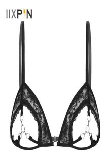 Tasse ouverte lingerie sheer en dentelle de soutien-gorge pour femmes sexy-somnifères sexy, voir à travers un haut de soutien-gorge avec des anneaux en métal liés à buste6738460