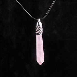 Ouvert Coeur Chakra Long Rose Quartz Collier Rose Pierres Précieuses De Guérir Superposition Cristal En Cuir Véritable Corde 18 