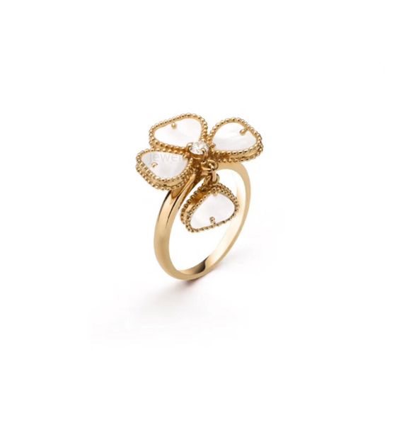 Inclay Inclay Diamond 2 Flower Ring Designer Fomen Women Sier Sier Sier High Polished Non Fade Hicker Gold Plaed Loved Anneaux 4 LEAF CLOVER BIELRY FEMME