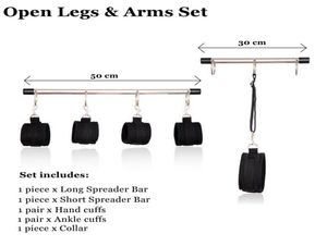 Open benen Arms Double Spreider Bar Hand Cuffs Set Fetisj Bondage Beperkingen Sekshandboeien met kraag seksspeeltjes voor koppels7774171