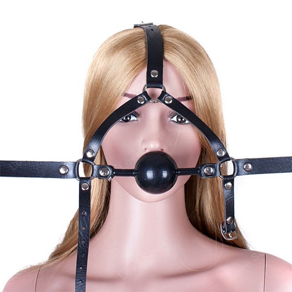 Bouche ouverte Gag retenue boule de Silicone noir solide PU cuir harnais de tête produits fétichistes pour adultes jeux de sexe jouets pour femmes hommes
