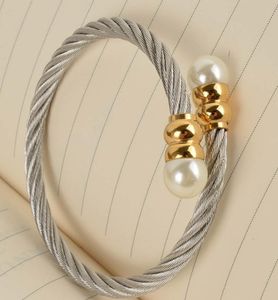 Open parelarmband titanium stalen armband voor mannen en vrouwen mode sieraden goud roestvrijstalen armband dames bangle9249971