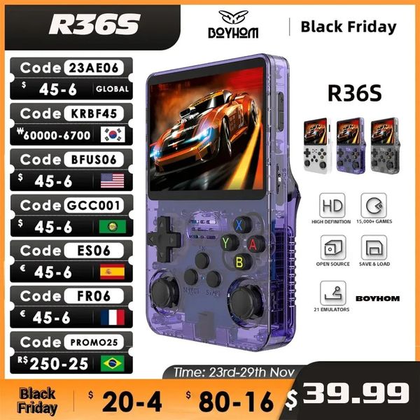 Open Source R36S Consola de videojuegos retro Retro Sistema Linux de 3.5 pulgadas IPS Pantalla portátil Pocket Video Replay R35S 64GB Games 240327