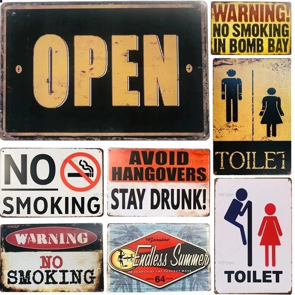 Open Stop Toilettes Métal Tin Signs Warning No Smoking Free Wifi Poster Plate Pub Rustic Wall Plaque Garage Bar Home Wall Decor Custom Signs Outdoor Metal Size 30X20CM w01