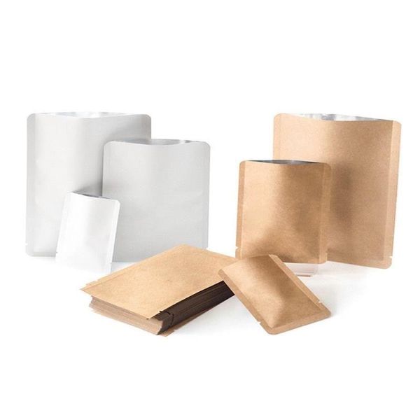 Open Top Kraft / Sac en papier blanc Thermoscellage Grains de café moulu Poudre Sel Savon Chocolat Snack Boulangerie Emballage Pochettes Fwqfx Puocv