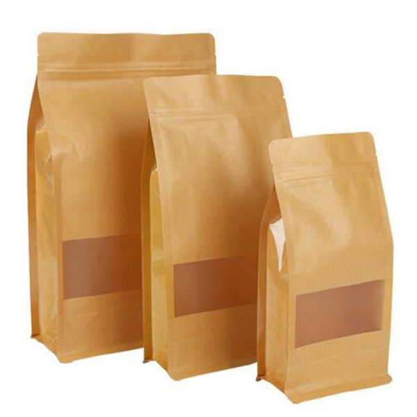 Frijoles con ventana abierta Caja de embalaje de galletas de pan bolsa de embalaje octogonal puntual bocadillos de té papel kraft paquete de material de calidad alimentaria personalizado k06