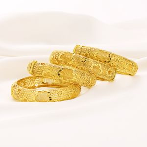 Bracelet à fleurs ouvrants, 60mm, design sculpté en creux, bijoux classiques, or fin 24K, GF, vente en gros, cadeau élégant, 4 pièces