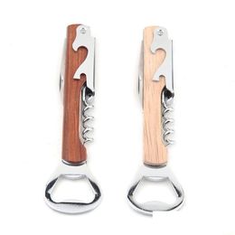 Openers 4-in-1 wijn- en bierflesopener Houten handvat Handbediende luxe kurkentrekker Dubbel scharnier Obers Drop-levering Huis Tuin Keuken Dhv8O