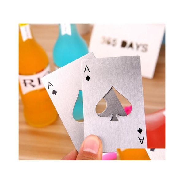 Abridores Black Ace Poker Card Opener Acero inoxidable Cerveza Bar Herramientas Crédito Soda Spades Botella Cap Sier Regalos Cocina Drop Entrega Ho Otgzx