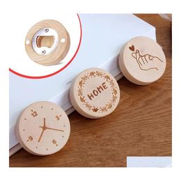 Openers blanco diy houten ronde vorm magnetische flamingo cartoon bedrukte fles opener coaster koelkast magneet decoratie bier deli dhlxa deli dhlxa