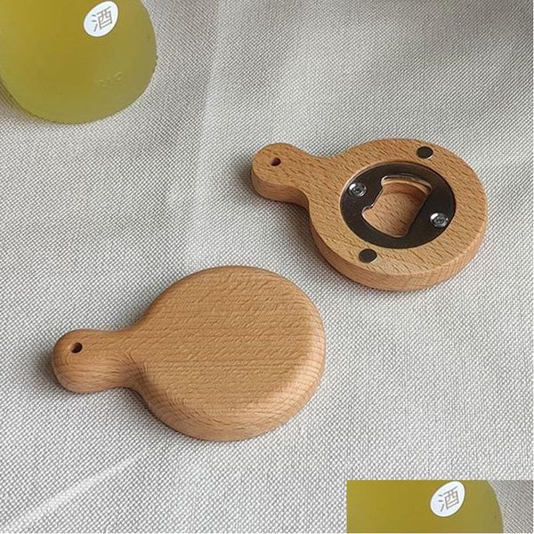 Ouvre-bouteilles en bois de bambou créatif avec poignée Coaster Réfrigérateur Aimant Bière décorative Maison Jardin Cuisine, Kit de bar à manger Dhmiu