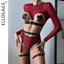 Ouvreurs Ellolace Lingerie sensuelle Open Bra à manches longues Sexy Fancy Underwear non censuré Bilizna Naked Bilizna Ensemble de dentelle de sexe tenue érotique