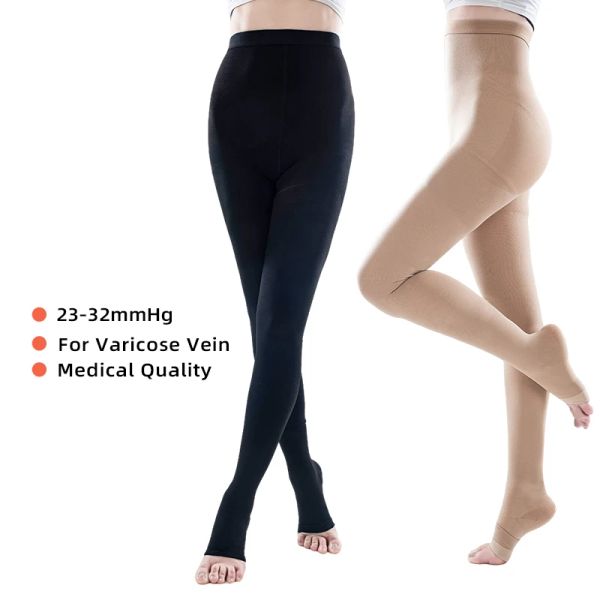 Ouvreurs Legbeauty Medical Compression Stockings 2332 mmhg Femmes cuisses Open Toe Varicose Veines Compression Support de compression Pantyhose plus taille