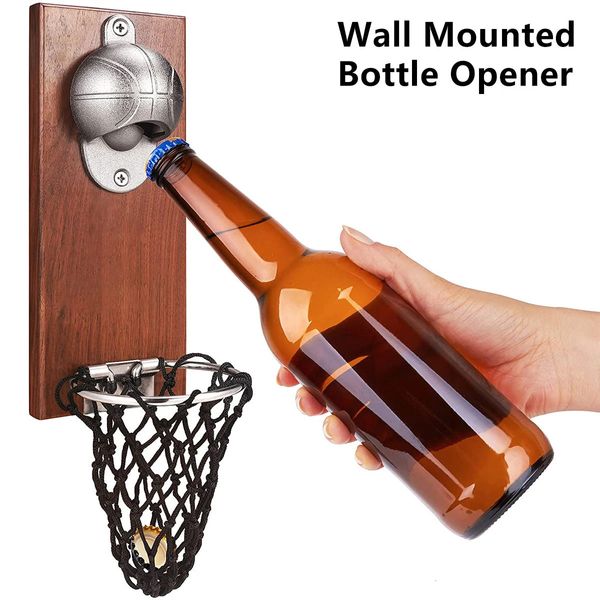 Ouvre-bouteilles magnétiques de basket-ball, bière murale en bois avec collecteur de bouchons, outils de Bar, accessoires de cuisine à vin 231018