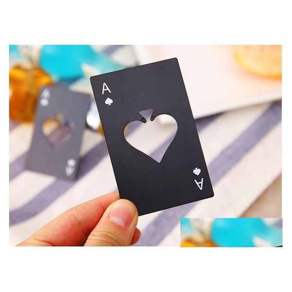 Abridores Nuevo estilo Black Beer Bottle Opener Poker Naipes Ace Of Spades Bar Tool Soda Cap Regalo Utensilios de cocina Herramientas Drop Deli Dhbvj