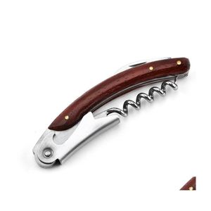 Ouvreur Poignée En Bois Antidérapante Tire-Bouchon Couteau Pl Robinet Double Articulé Ouvre-Vin Rouge Bouteille De Bière En Métal Cuisine Bar Serveur Outil Cadeau Drop Dhobf